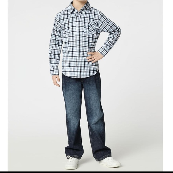 Urban Blue White Plaid Long Sleeve Button Down Boys 11 Collared Classic Casual - Picture 1 of 7
